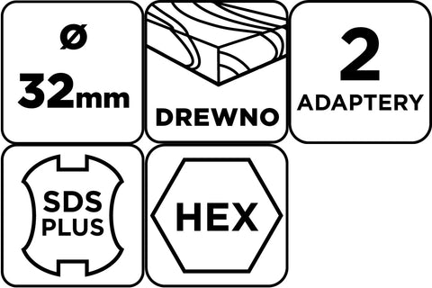 Fahasító fúró, kúpos, 32mm, SDS PLUS és hatszög szárral