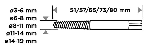 Törtcsavar kihajtó készlet, 4szög vég, 3-19mm, 5db