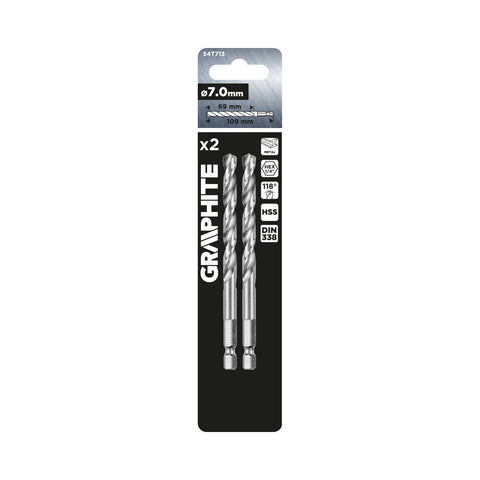 Csigafúró, 1/4" hatszög szárral, HSS DIN338, 7mm, 2db