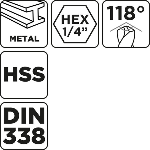 Csigafúró, 1/4" hatszög szárral, HSS DIN338, 7.5mm, 2db
