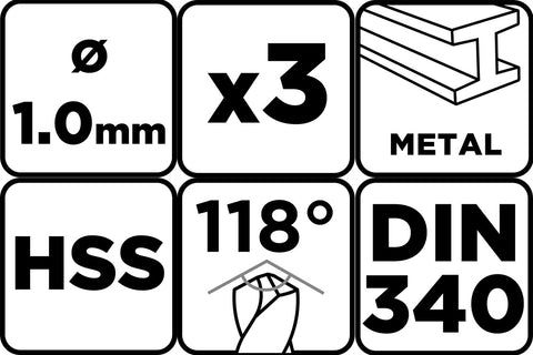 Csigafúró HSS, hosszú, DIN340, 1mm, 3db, min. rendelés: 3cs