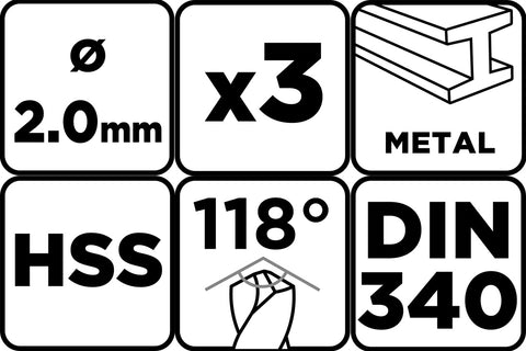 Csigafúró HSS, hosszú, DIN340, 2mm, 3db, min. rendelés: 3cs