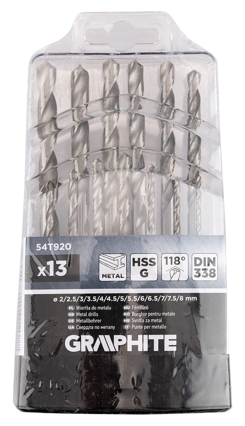 Csigafúró készlet, HSS-G, 13db-os, 2-8mm