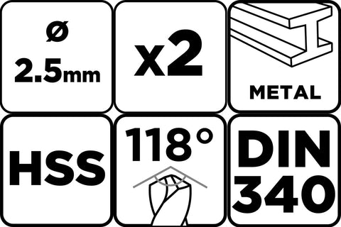 Csigafúró HSS, hosszú, DIN340, 2.5mm, 2db, min. rendelés: 3cs
