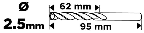 Csigafúró HSS, hosszú, DIN340, 2.5mm, 2db, min. rendelés: 3cs