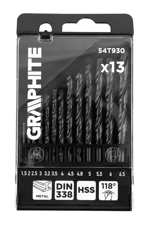 Csigafúró készlet, HSS, 13db-os, 1,5-6,5mm