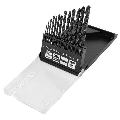 Csigafúró készlet, HSS, 13db-os, 1,5-6,5mm