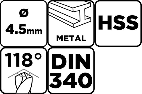 Csigafúró, HSS, hosszú, DIN340, 4,5mm, min.rendelés: 3db