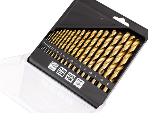 Csigafúró készlet, HSS-Titán, 19db-os, 1-10mm