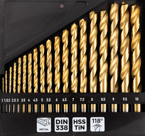 Csigafúró készlet, HSS-Titán, 19db-os, 1-10mm
