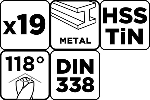 Csigafúró készlet, HSS-Titán, 19db-os, 1-10mm