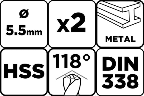 Csigafúró HSS, DIN338, 5.5mm, 2db, min. rendelés: 3cs