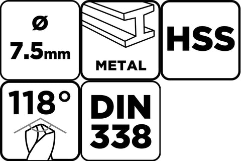 Csigafúró HSS, DIN338, 7.5mm, min. rendelés: 3db