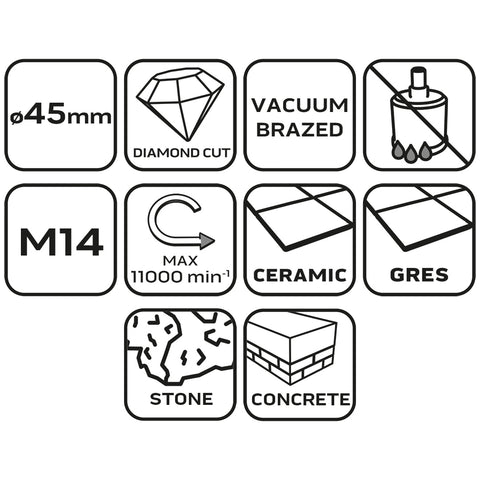 Körkivágó gyémántos 45mm, M14, NEO TOOLS