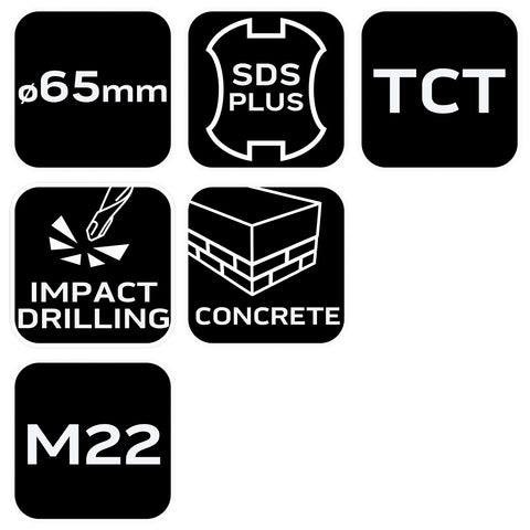 Koronafúró, körkivágó, 65mm, SDS PLUS szárral és központfúróval, NEO TOOLS