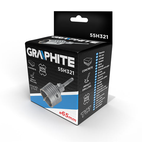 GRAPHITE 55H321 Koronafúró, körkivágó, 65 mm, SDS Plus szárral és központfúróval