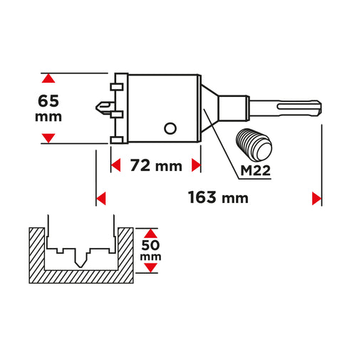 GRAPHITE 55H321 Koronafúró, körkivágó, 65 mm, SDS Plus szárral és központfúróval