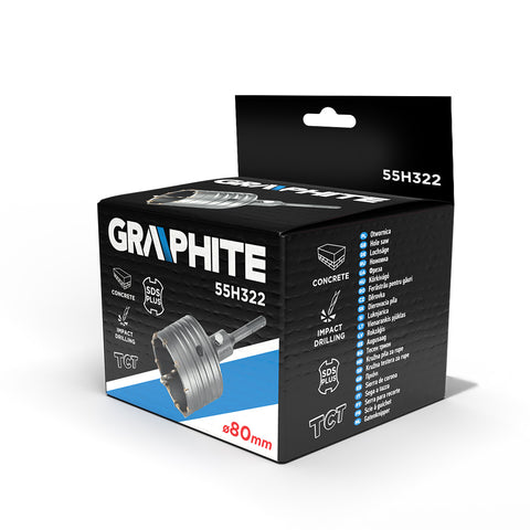 GRAPHITE 55H322 Koronafúró, körkivágó, 80 mm, SDS Plus szárral és központfúróval