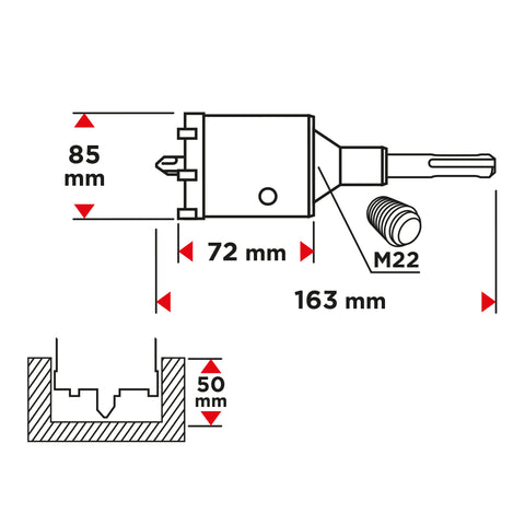 GRAPHITE 55H323 Koronafúró, körkivágó, 85 mm, SDS Plus szárral és központfúróval