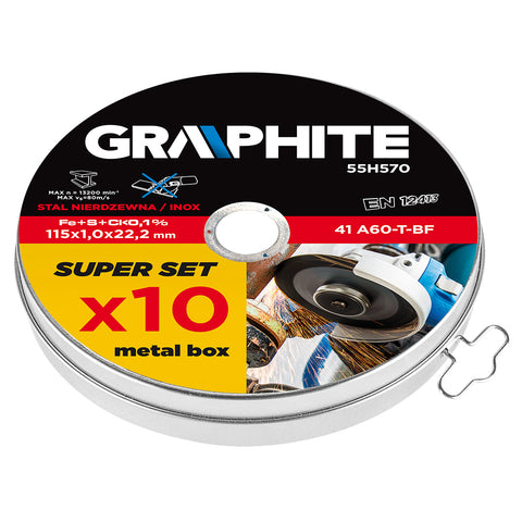 GRAPHITE 55H570 Vágókorong fémhez 115x1.0x22.2mm, 10db, 41 A60-T-BF, INOX