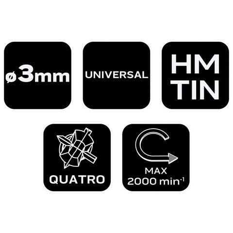 Univerzális 4 élű üvegfúró, fa, műanyag, fém, kőzet, kerámia fúráshoz, 3mm