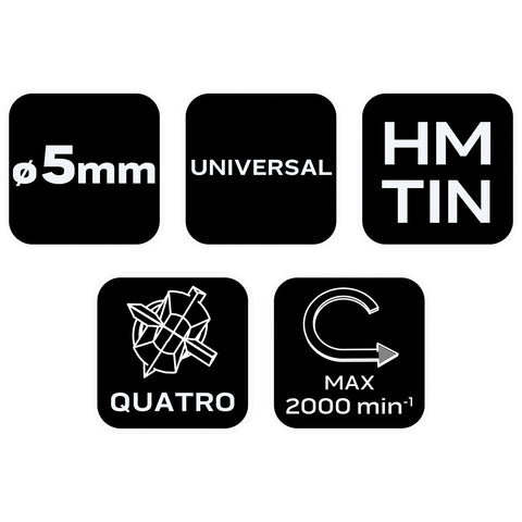 Univerzális 4 élű üvegfúró, fa, műanyag, fém, kőzet, kerámia fúráshoz, 5mm