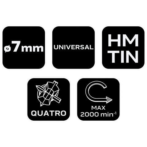 Univerzális 4 élű üvegfúró, fa, műanyag, fém, kőzet, kerámia fúráshoz, 7mm