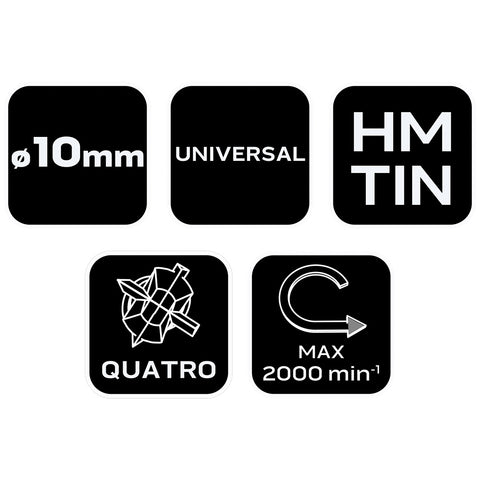 Univerzális 4 élű üvegfúró, fa, műanyag, fém, kőzet, kerámia fúráshoz, 10mm