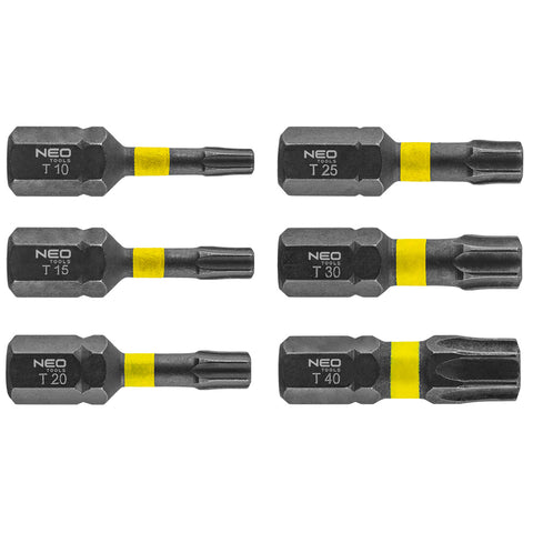 Torziós ütvecsavarozó bit Torx 10/15/20/25/30/40x25mm, 6db