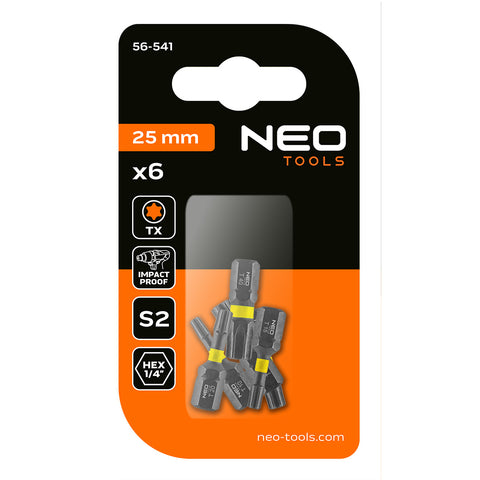 Torziós ütvecsavarozó bit Torx 10/15/20/25/30/40x25mm, 6db
