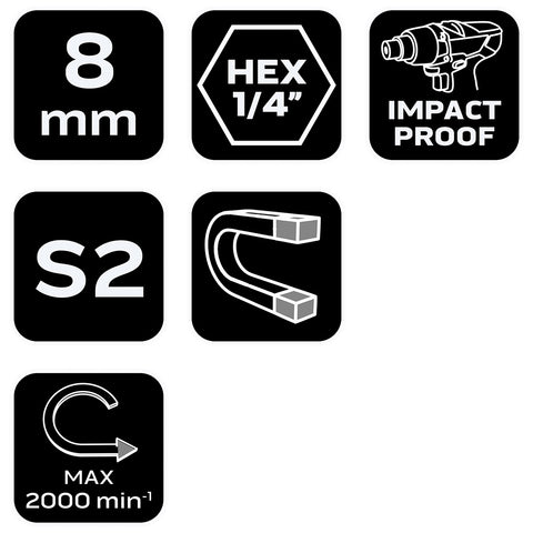 Csavarbehajtó ütvecsavarozókhoz, hatlapú, mágneses, 8mm, NEO TOOLS