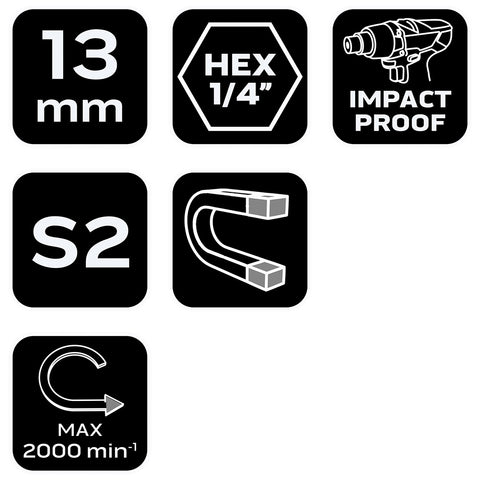 Csavarbehajtó ütvecsavarozókhoz, hatlapú, mágneses, 13mm