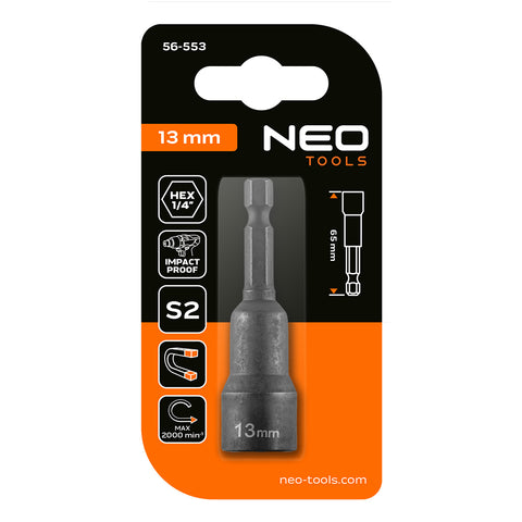 Csavarbehajtó ütvecsavarozókhoz, hatlapú, mágneses, 13mm