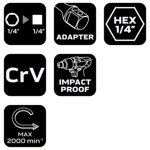 Adapter csavarbehajtókhoz 1/4" hatlapú-1/4" négyszög, min. rendelés: 4db