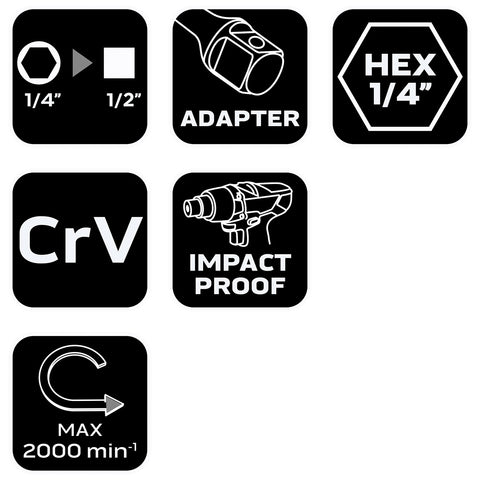 Adapter csavarbehajtókhoz 1/4" hatlapú-1/2" négyszög, min. rendelés: 4db, NEO TOOLS