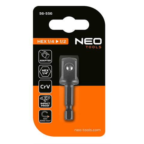 Adapter csavarbehajtókhoz 1/4" hatlapú-1/2" négyszög, min. rendelés: 4db, NEO TOOLS