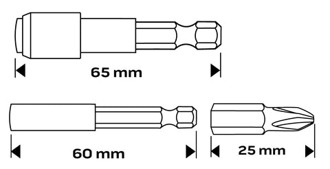 Csavarhúzó bitkészlet, 60db, bitek 25mm-58db, mágneses bittartók 2db