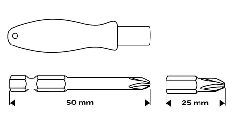 Csavarhúzó bitkészlet, 31db, bitek 25mm-15db, bitek 50mm-15db, bittartó