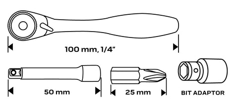 Dugókulcskészlet + bitkészlet, 26db