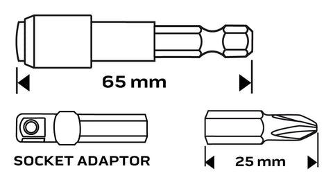 Csavarhúzó bitkészlet, 32db, bitek 25mm-30db, adapter 1/4", mágneses bittartó
