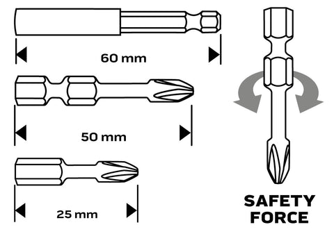 Csavarhúzó bitkészlet, 23db, bitek 25mm-18db, bitek 50mm-4db, mágneses bittartó