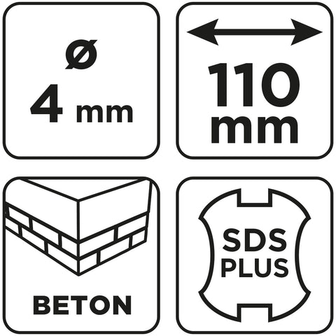 Betonfúró SDS PLUS, 2 élű, dupla spirálos, 4x110mm, min.rendelés: 3db