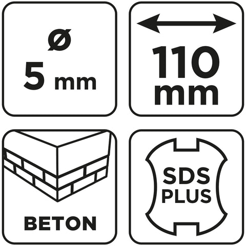 Betonfúró SDS PLUS, 2 élű, dupla spirálos, 5x110mm, min.rendelés: 3db