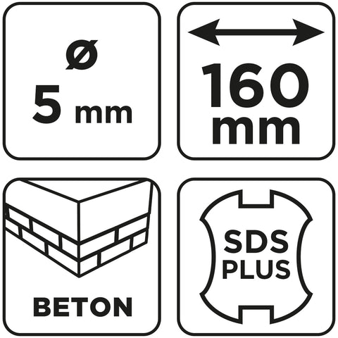 Betonfúró SDS PLUS, 2 élű, dupla spirálos, 5x160mm, min.rendelés: 3db