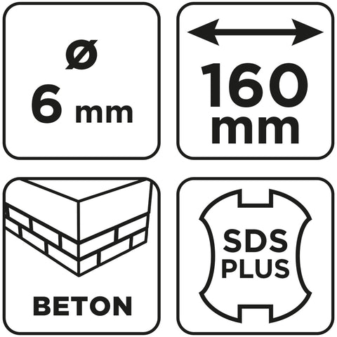 Betonfúró SDS PLUS, 2 élű, dupla spirálos, 6x160mm, min.rendelés: 3db