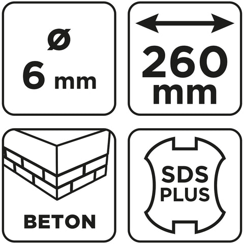 Betonfúró SDS PLUS, 2 élű, dupla spirálos, 6x260mm