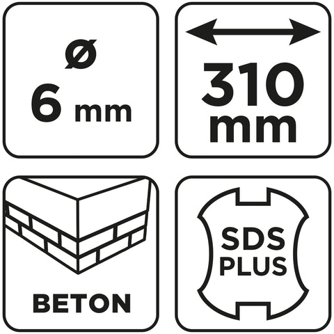 Betonfúró SDS PLUS, 2 élű, dupla spirálos, 6x310mm