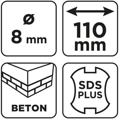 Betonfúró SDS PLUS, 2 élű, dupla spirálos, 8x110mm, min.rendelés: 3db