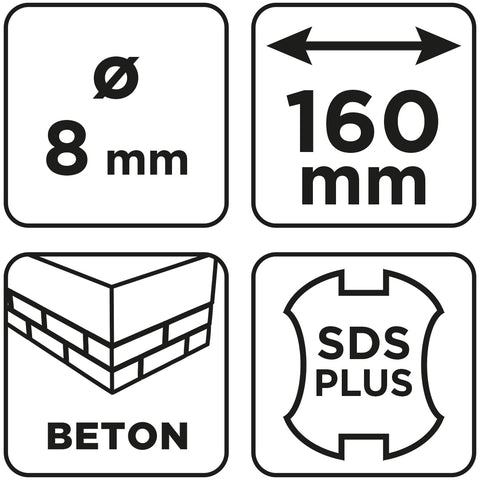 Betonfúró SDS PLUS, 2 élű, dupla spirálos, 8x160mm, min.rendelés: 3db