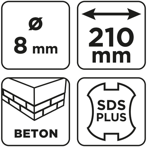 Betonfúró SDS PLUS, 2 élű, dupla spirálos, 8x210mm, min.rendelés: 3db